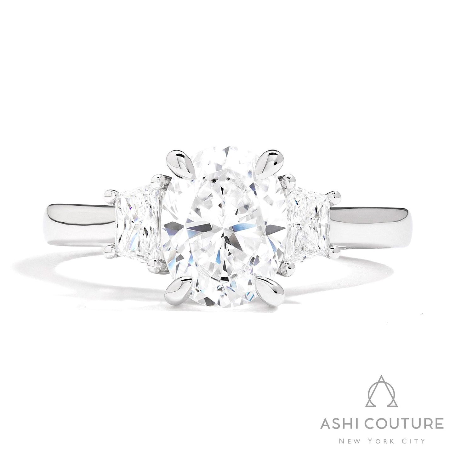 Couture Three-Stone Semi-Mount Engagement Ring With Trap Side Diamonds