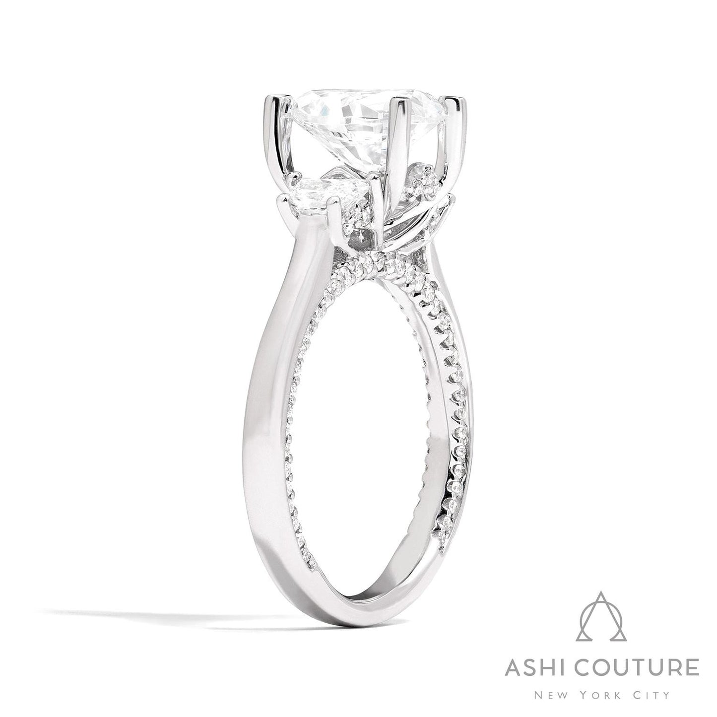 Couture Three-Stone Semi-Mount Engagement Ring With Trap Side Diamonds