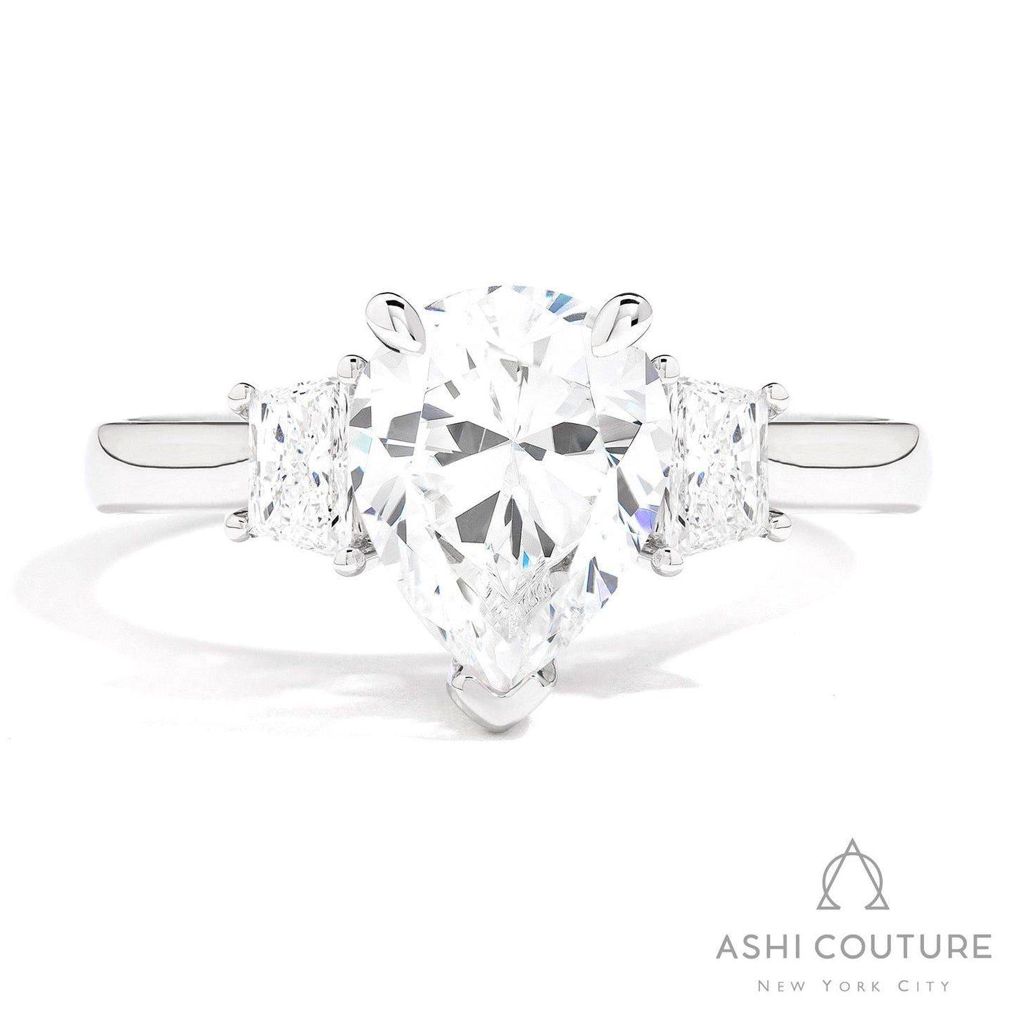 Couture Three-Stone Semi-Mount Engagement Ring With Trap Side Diamonds