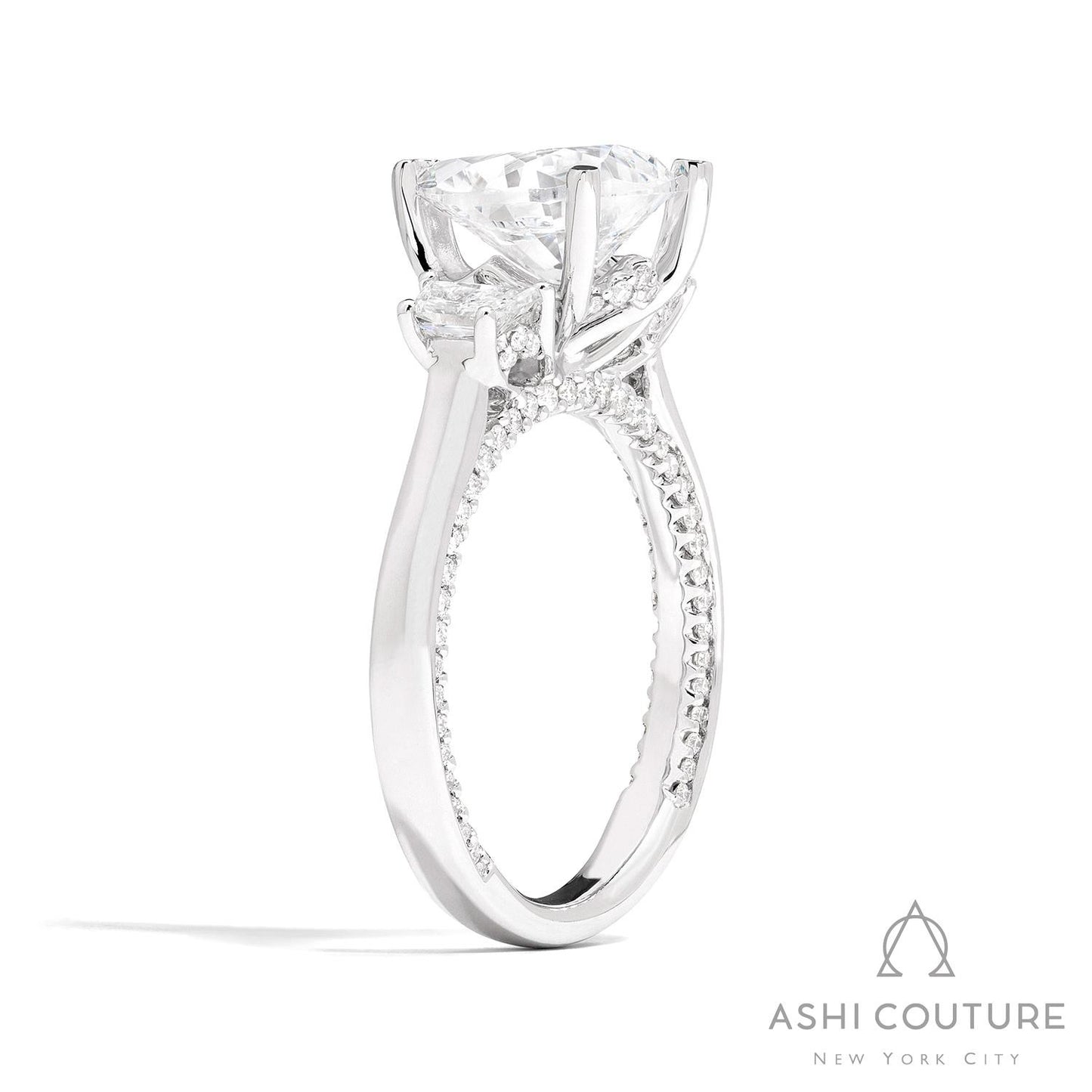 Couture Three-Stone Semi-Mount Engagement Ring With Trap Side Diamonds