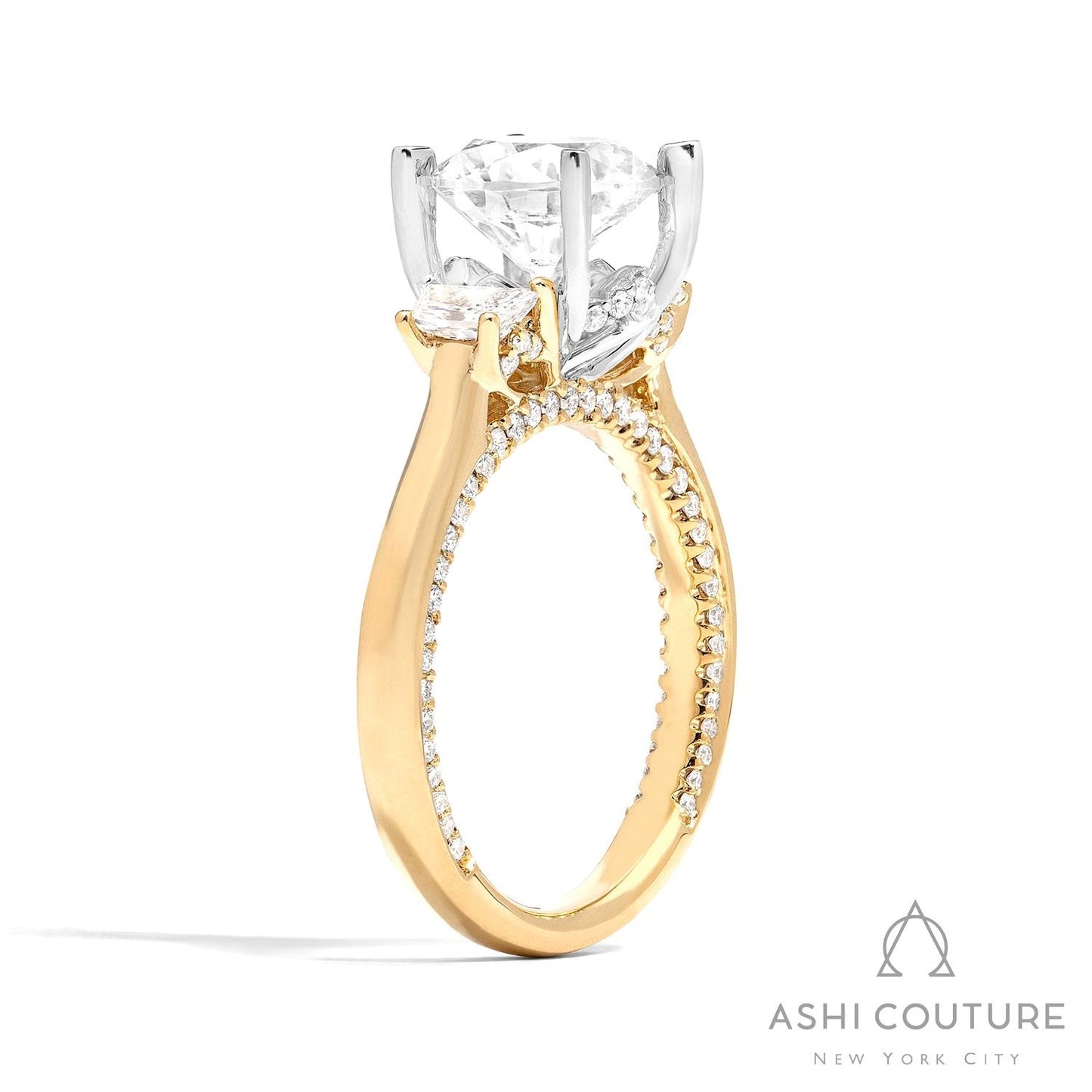 Couture Three-Stone Semi-Mount Engagement Ring With Trap Side Diamonds