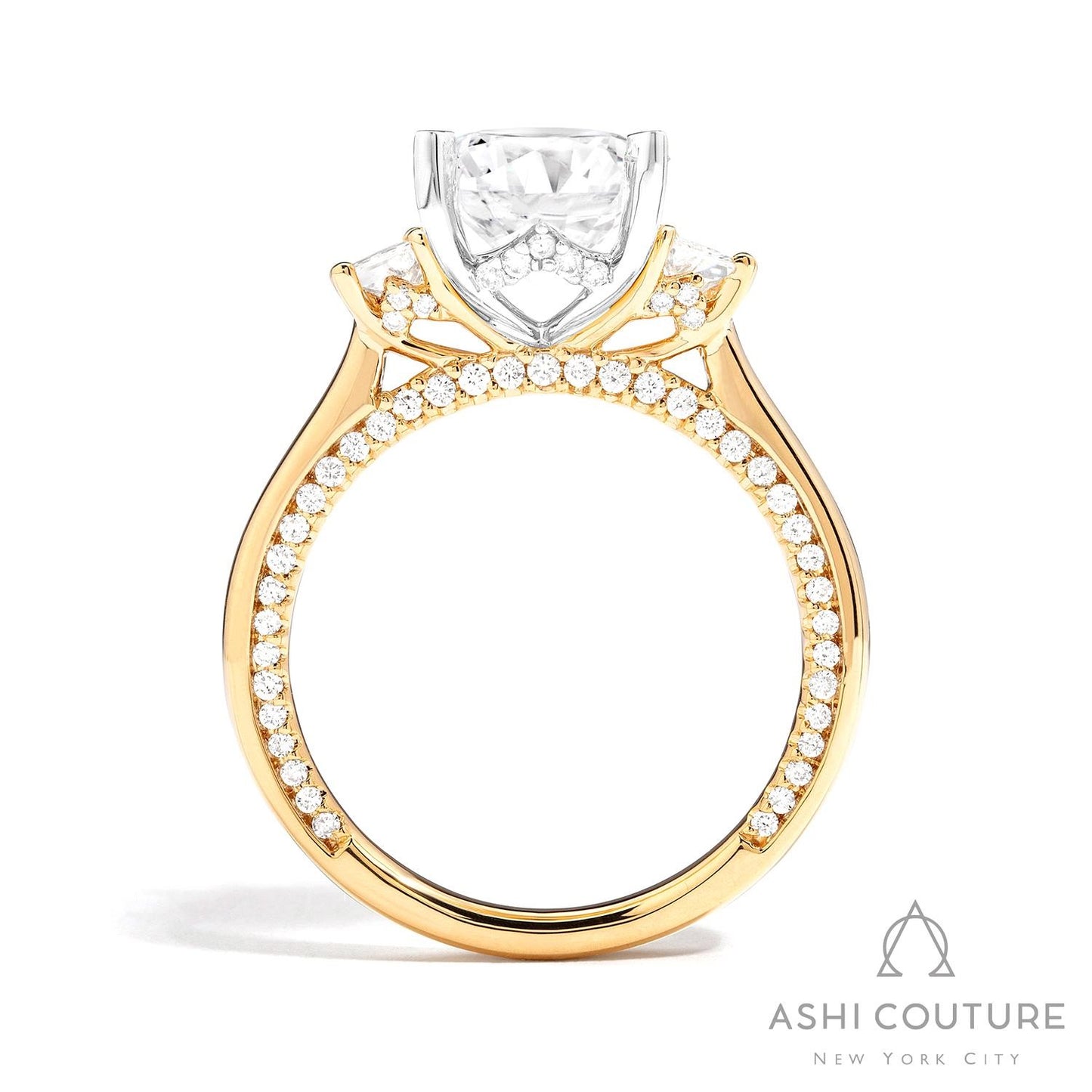 Couture Three-Stone Semi-Mount Engagement Ring With Trap Side Diamonds