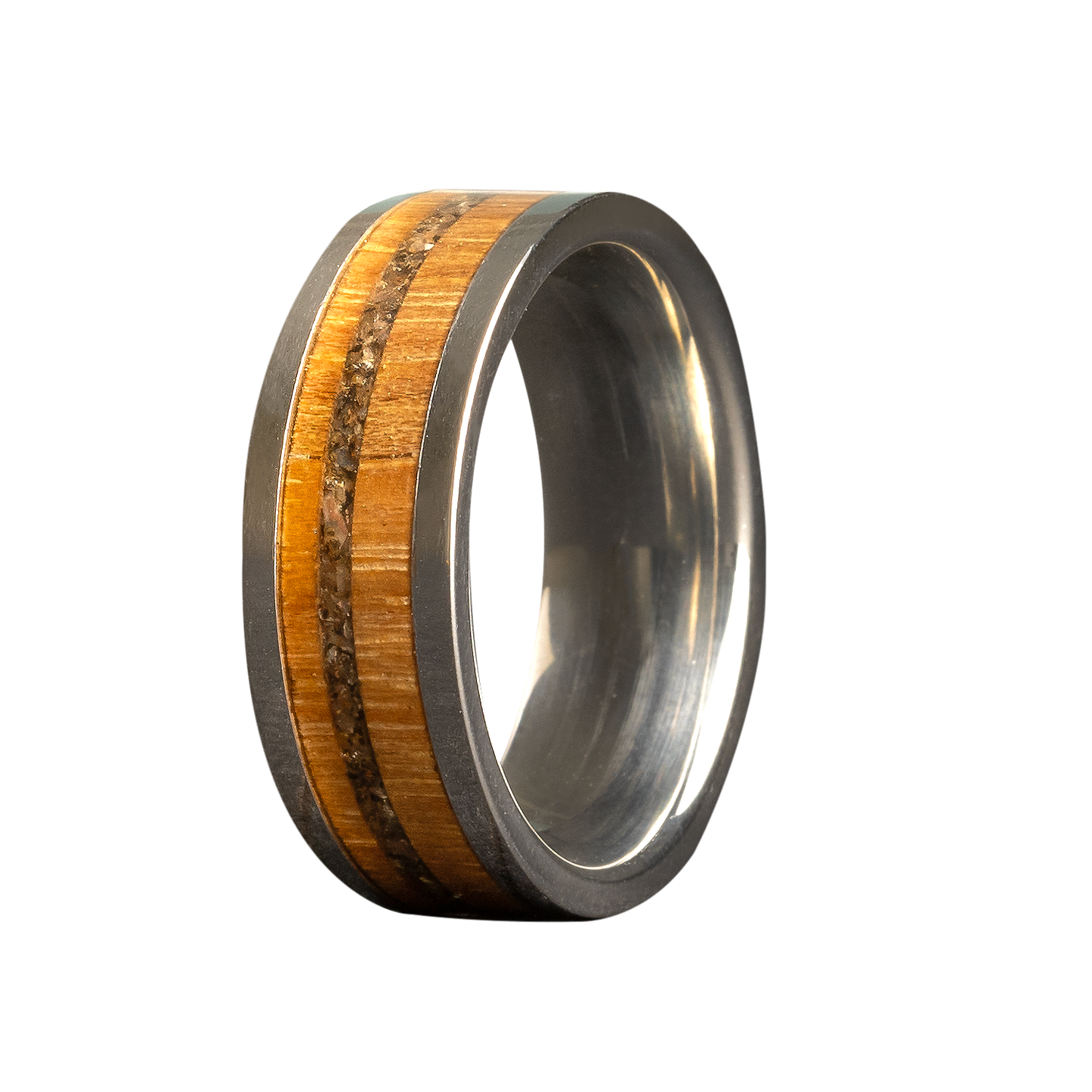 Cobalt Comfort Fit Polished Ring with Wood and Bone