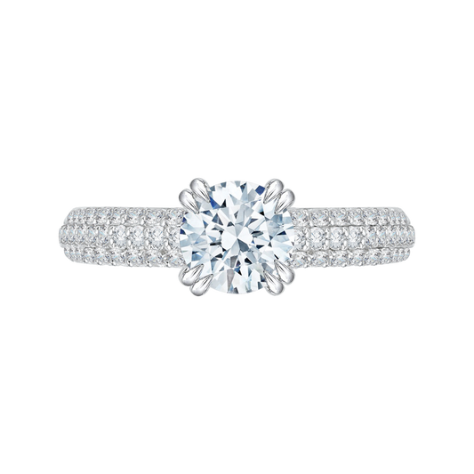 Euro Shank Diamond Cathedral Style Engagement Ring In 14K White Gold (Semi-Mount)