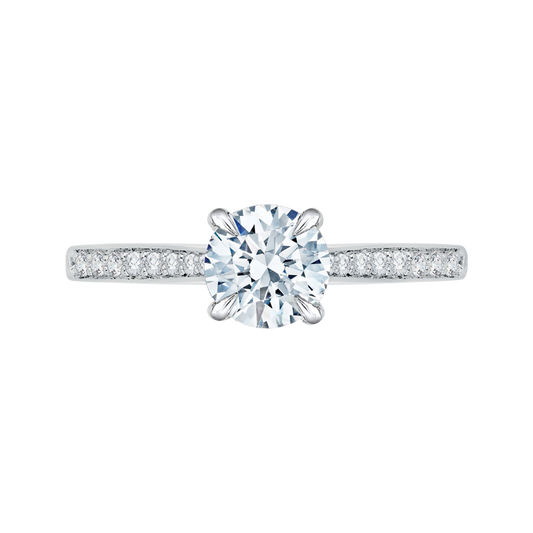 Round Diamond Solitaire with Accents Engagement Ring in 14K White Gold (Semi-Mount)