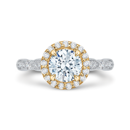 Round Diamond Halo Vintage Engagement Ring in 14K Two Tone Gold (Semi-Mount)