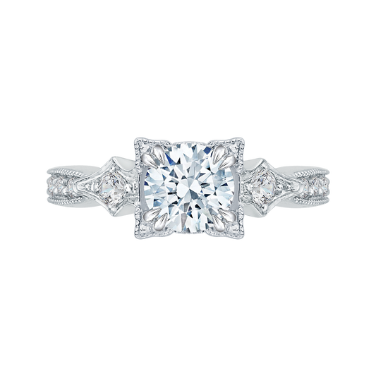 Diamond Vintage Engagement Ring In 14K White Gold (Semi-Mount)
