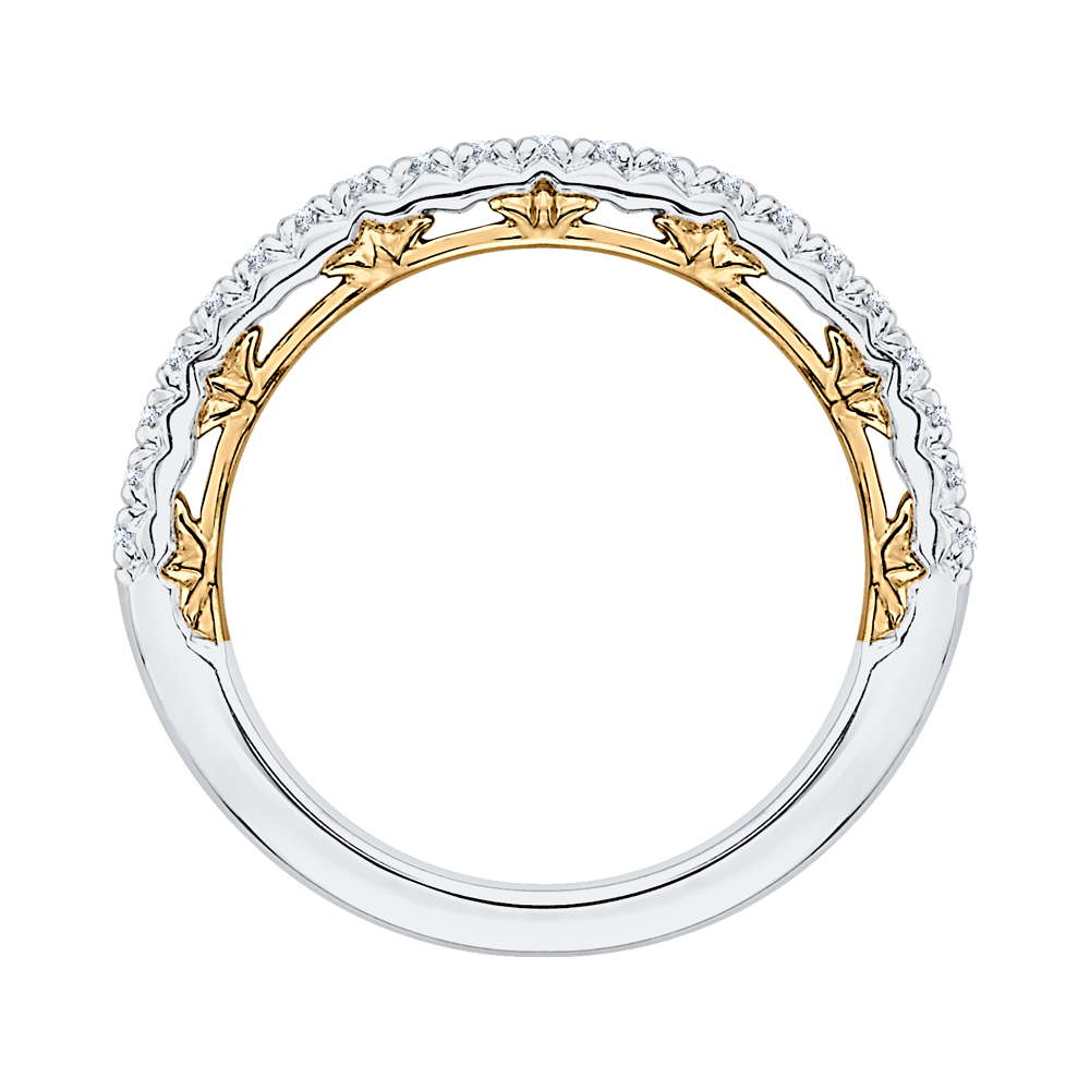 Round Diamond Half-Eternity Wedding Band in 14K Two Tone Gold