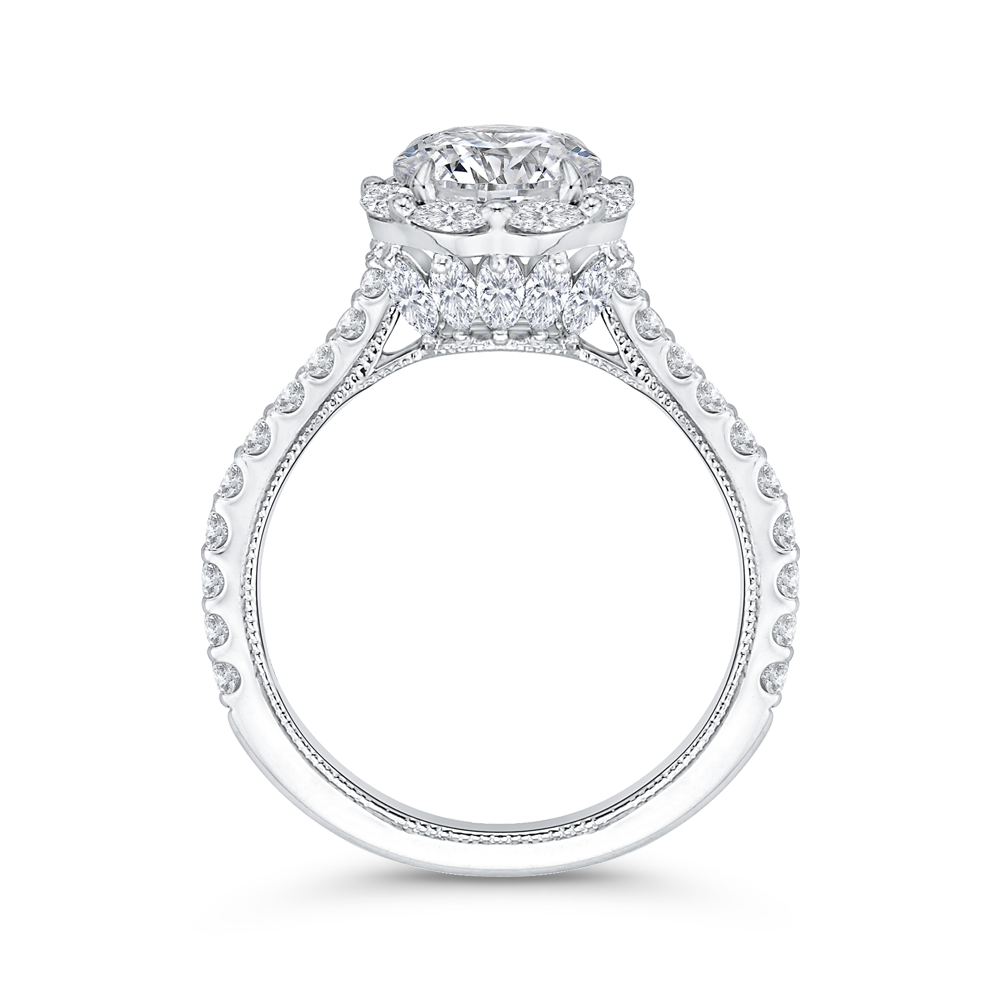 14K White Gold Round Cut Diamond Halo Engagement Ring (Semi-Mount)