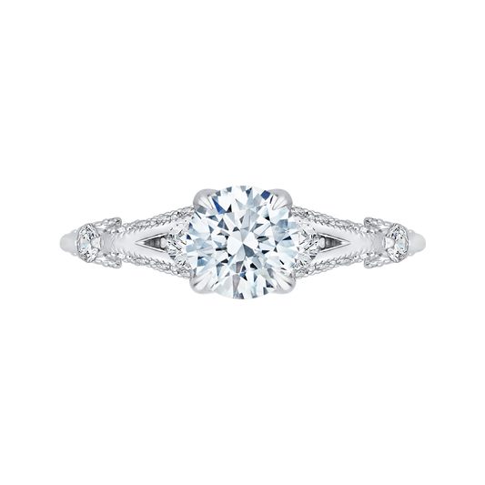 Split Shank Round Diamond Vintage Engagement Ring in 14K White Gold (Semi-Mount)