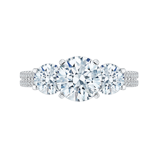 Diamond Three-Stone Cathedral Style Engagement Ring in 14K White Gold (Semi-Mount)
