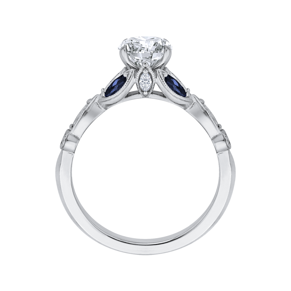 14K White Gold Round Diamond Engagement Ring with Sapphire (Semi-Mount)