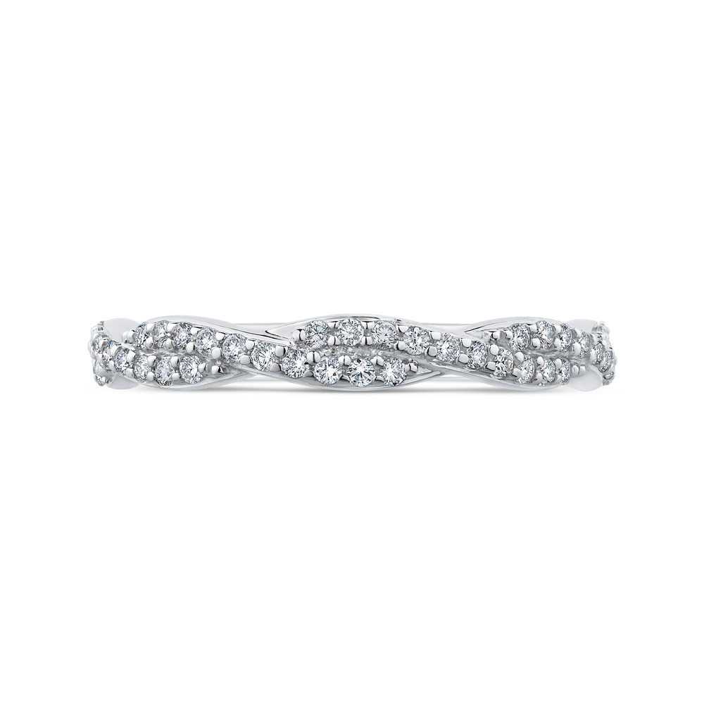 Round Diamond Crossover Wedding Band in 14K White Gold