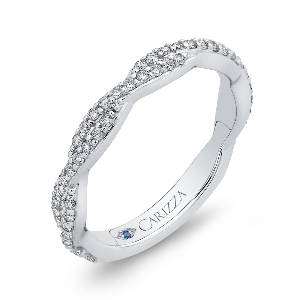 Round Diamond Crossover Wedding Band in 14K White Gold