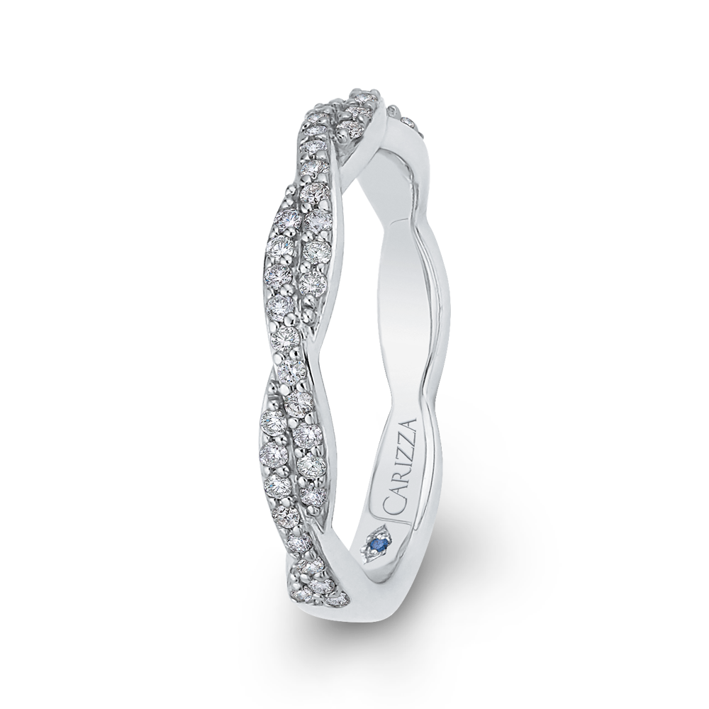Round Diamond Crossover Wedding Band in 14K White Gold