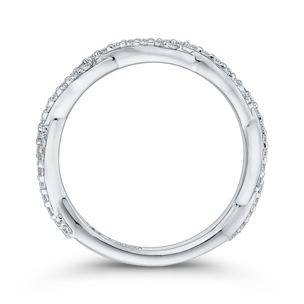 Round Diamond Crossover Wedding Band in 14K White Gold