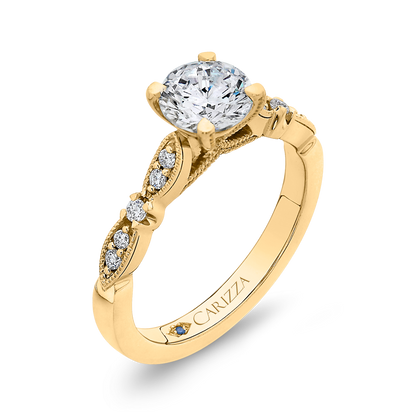 Round Diamond Vintage Engagement Ring in 14K Yellow Gold (Semi-Mount)