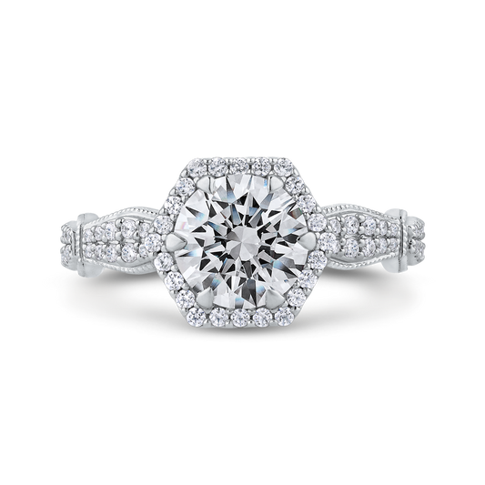 Round Diamond Halo Vintage Engagement Ring in 14K White Gold (Semi-Mount)
