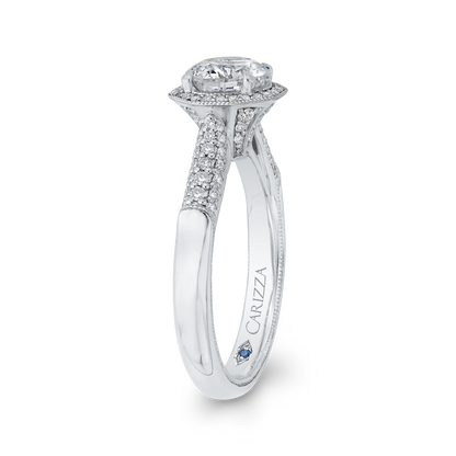 Round Halo Diamond Vintage Engagement Ring in 14K White Gold (Semi-Mount)