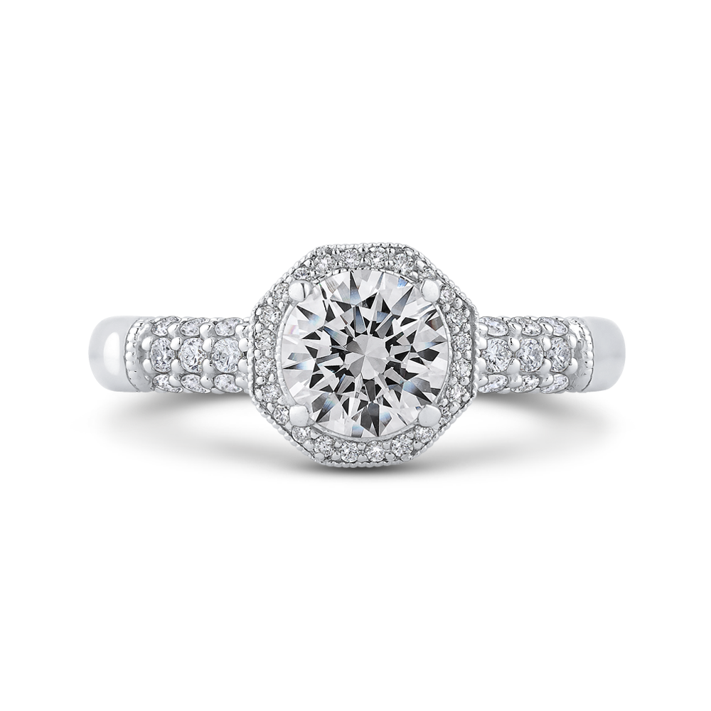 Round Halo Diamond Vintage Engagement Ring in 14K White Gold (Semi-Mount)