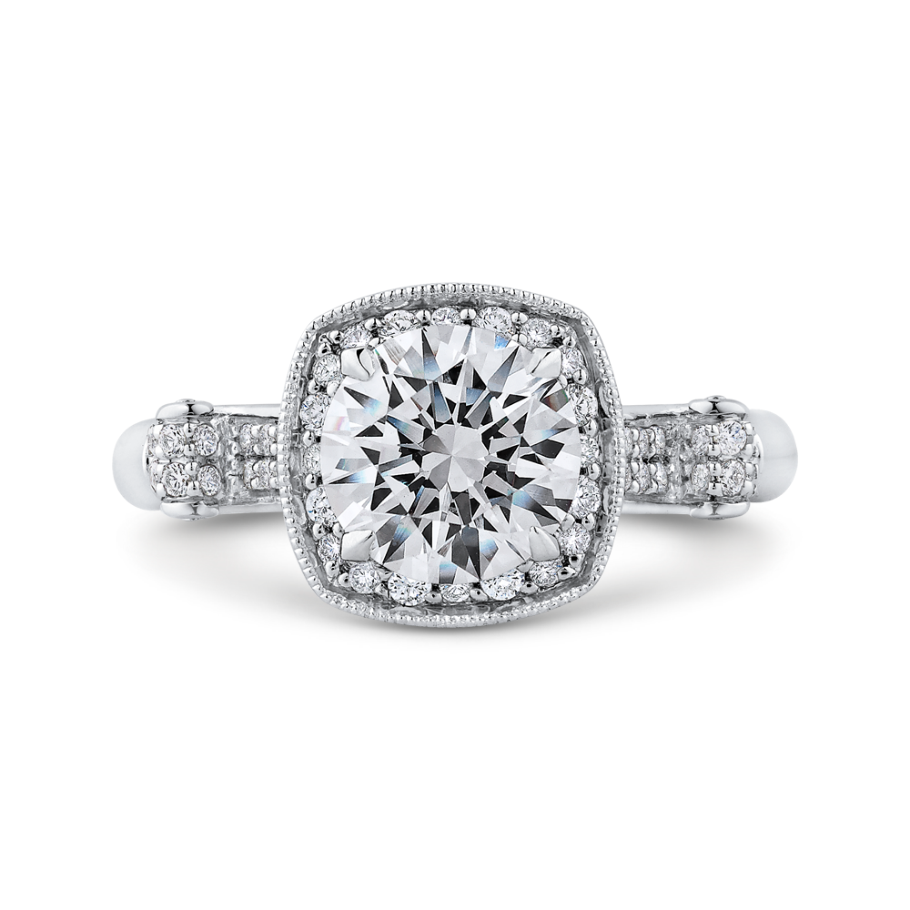 Round Diamond Halo Vintage Engagement Ring in 14K White Gold (Semi-Mount)