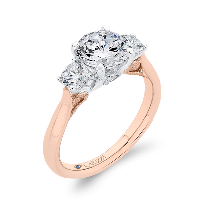 Round Diamond Three-Stone Engagement Ring in 14K Two Tone Gold (Semi-Mount)