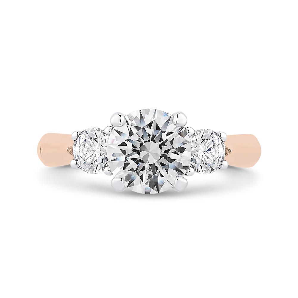 Round Diamond Three-Stone Engagement Ring in 14K Two Tone Gold (Semi-Mount)