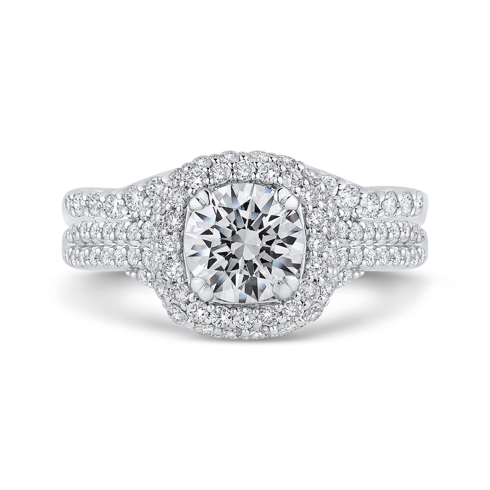 Round Diamond Halo Engagement Ring in 14K White Gold (Semi-Mount)
