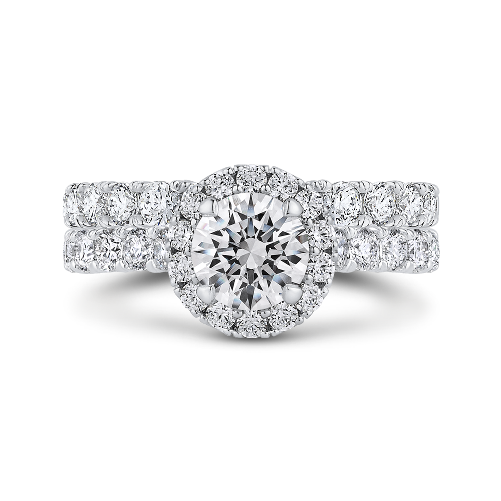 Round Halo Diamond Engament Ring in 14K White Gold (Semi-Mount)