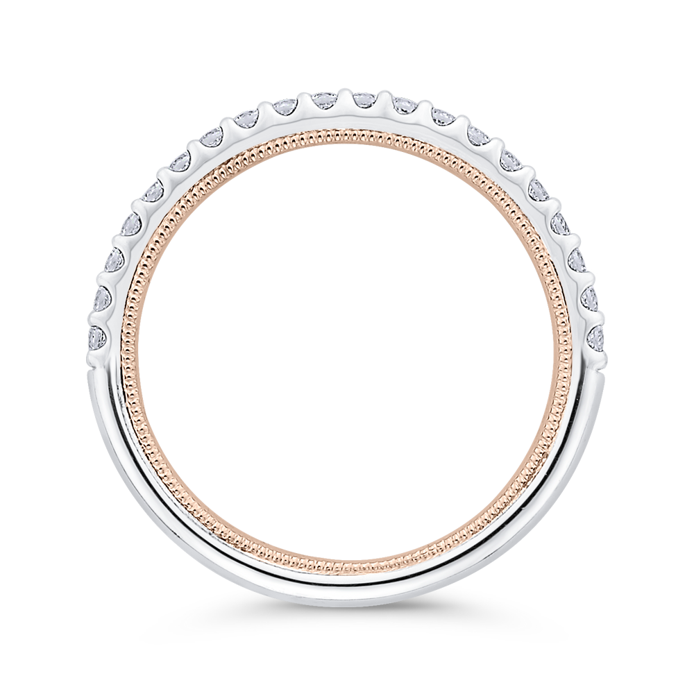 Round Diamond Half-Eternity Wedding Band in 14K Two Tone Gold