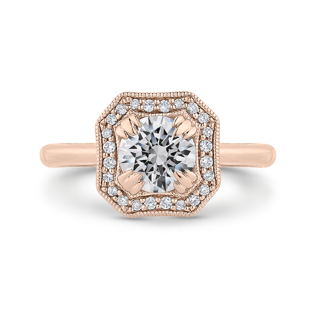 Euro Shank Round Diamond Halo Engagement Ring in 14K Rose Gold (Semi-Mount)