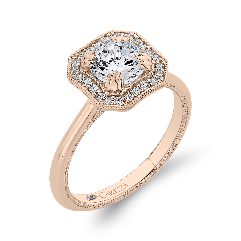 Euro Shank Round Diamond Halo Engagement Ring in 14K Rose Gold (Semi-Mount)