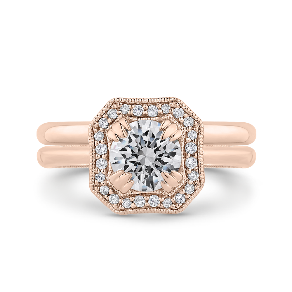 Euro Shank Round Diamond Halo Engagement Ring in 14K Rose Gold (Semi-Mount)