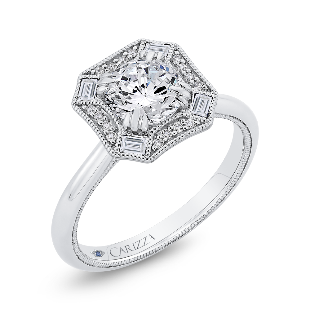 Round Diamond Halo Engagement Ring in 14K White Gold (Semi-Mount)