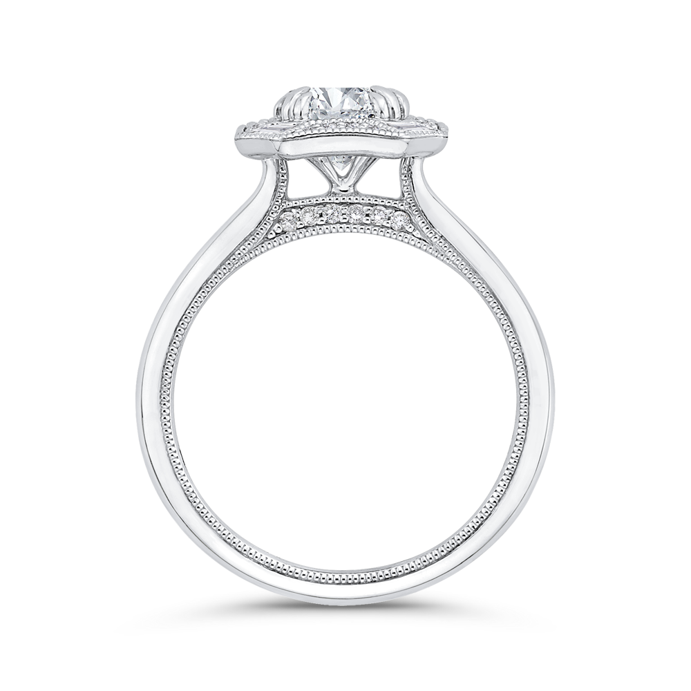 Round Diamond Halo Engagement Ring in 14K White Gold (Semi-Mount)