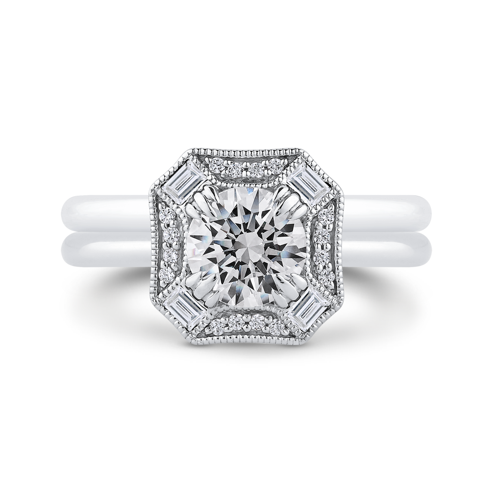 Round Diamond Halo Engagement Ring in 14K White Gold (Semi-Mount)