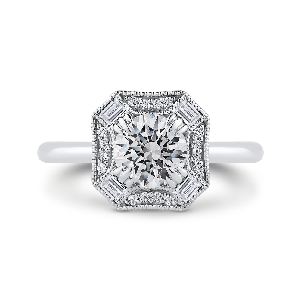 Round Diamond Halo Engagement Ring in 14K White Gold (Semi-Mount)