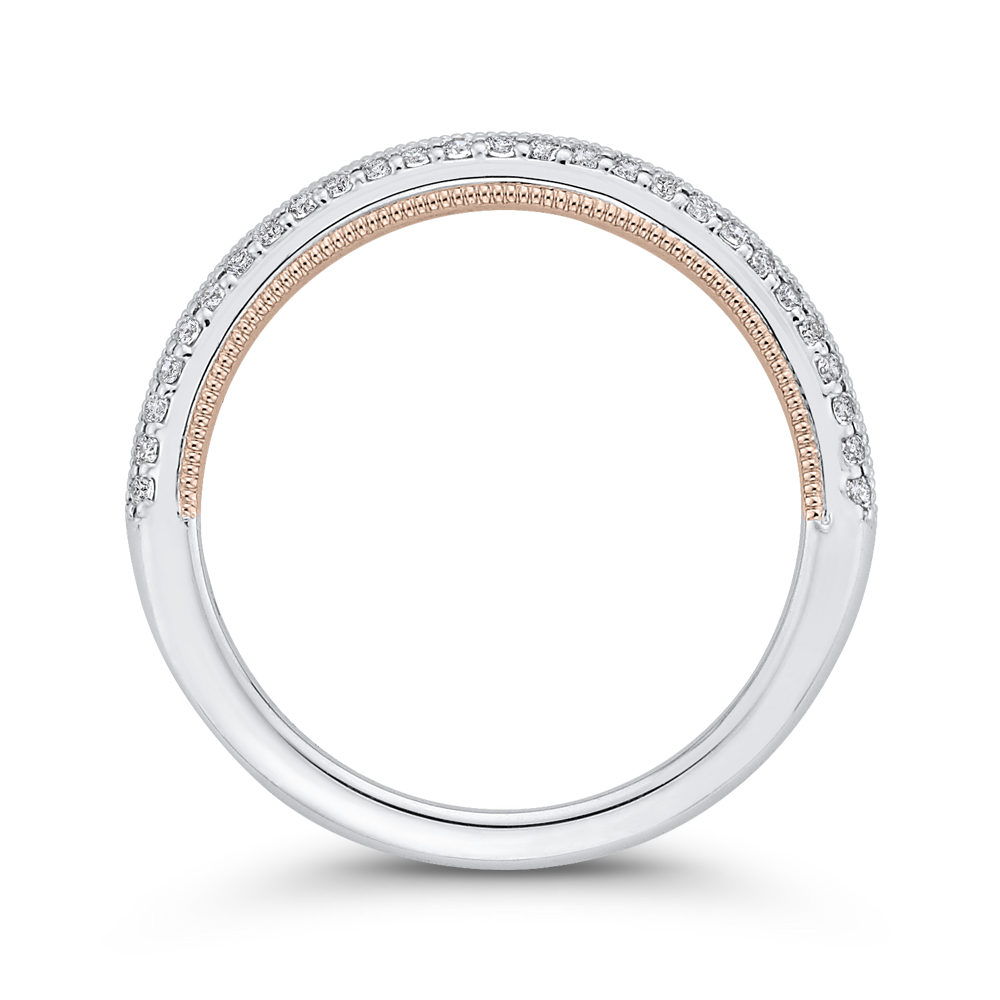 Round Diamond Half-Eternity Wedding Band in 14K Two Tone Gold