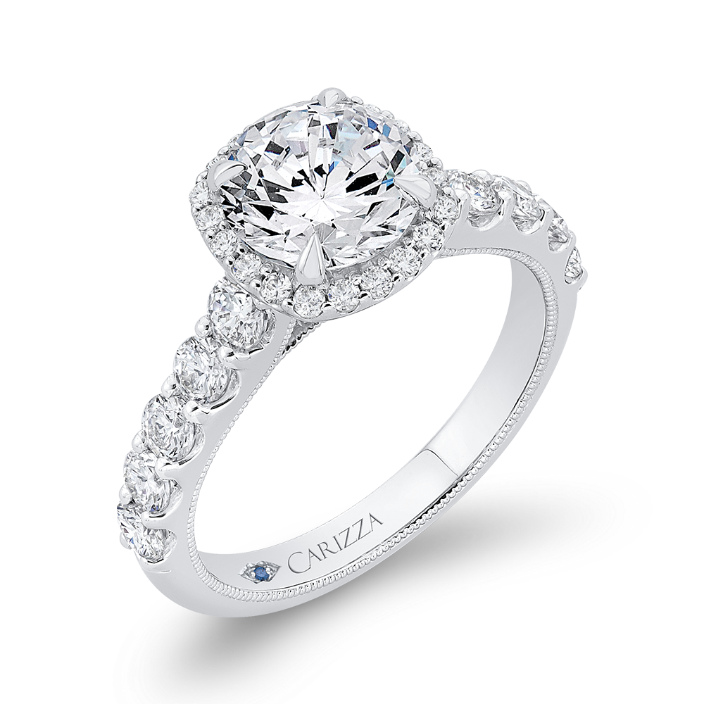 Round Diamond Halo Engagement Ring in 14K White Gold (Semi-Mount)
