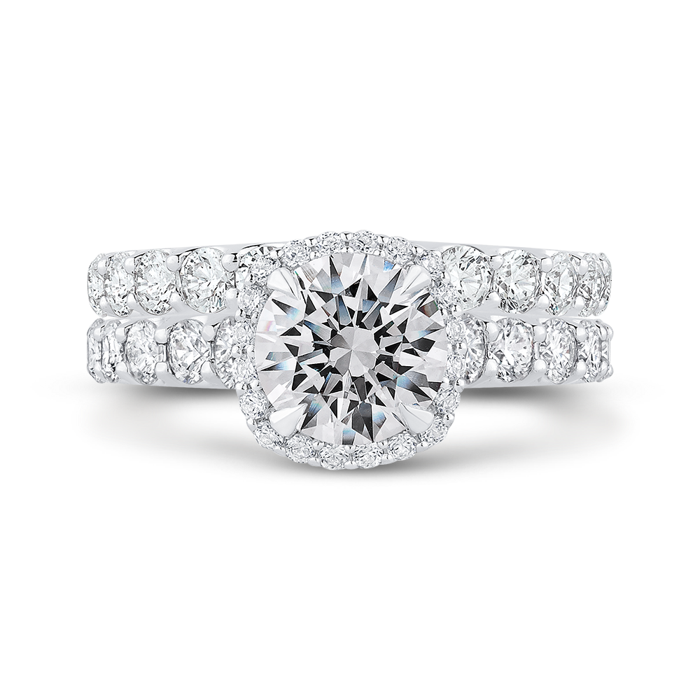 Round Diamond Halo Engagement Ring in 14K White Gold (Semi-Mount)