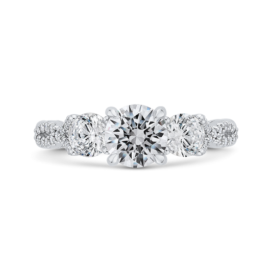 Three-Stone Engagement Ring with Round Diamond in 14K White Gold (Semi-Mount)
