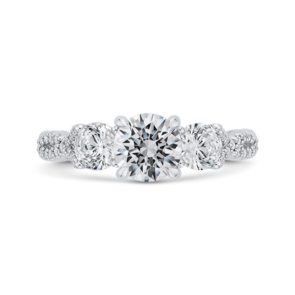 Three-Stone Engagement Ring with Round Diamond in 14K White Gold (Semi-Mount)