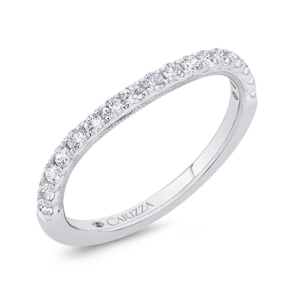 Round Half Run Diamond Wedding Band in 14K White Gold