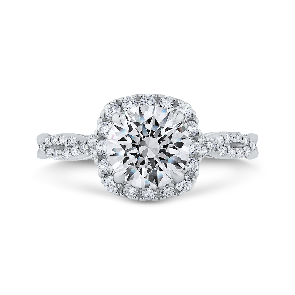 Split Shank Split Shank Round Diamond Halo Engagement Ring in 14K White Gold (Semi-Mount)