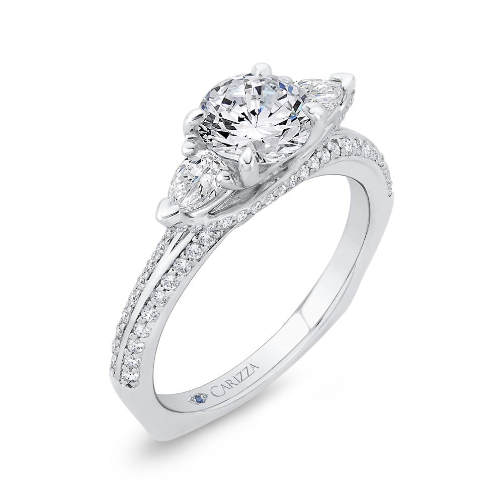 Euro Shank Round Diamond Three-Stone Plus Engagement Ring in 14K White Gold (Semi-Mount)