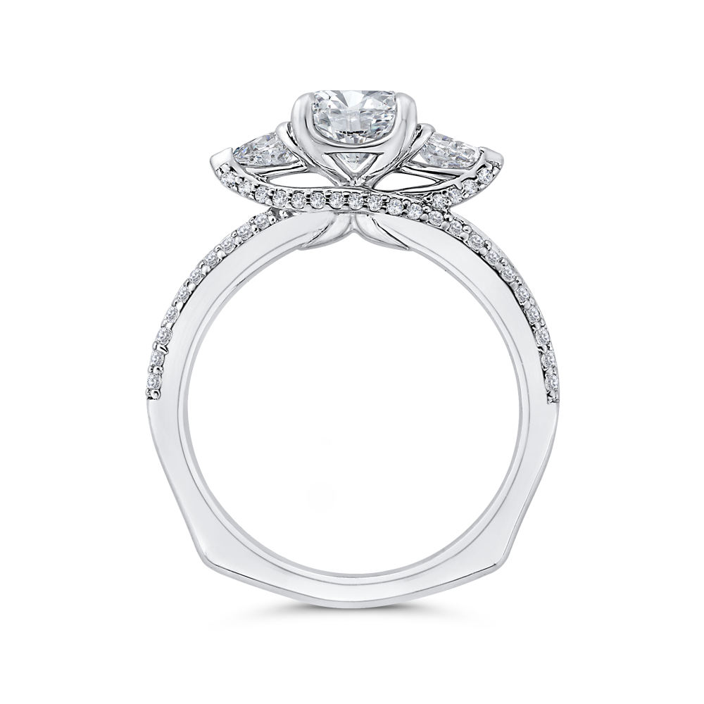 Euro Shank Round Diamond Three-Stone Plus Engagement Ring in 14K White Gold (Semi-Mount)