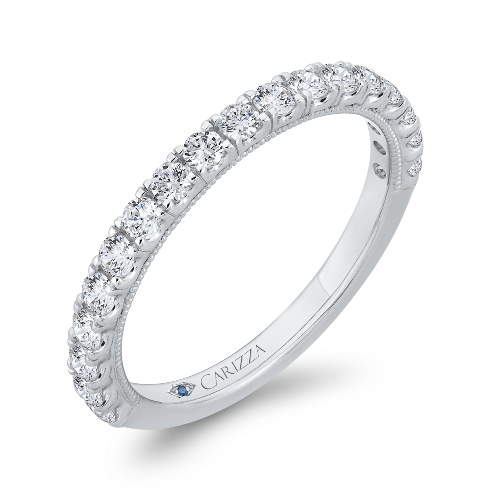 3/4 Run Round Diamond Wedding Band in 14K White Gold