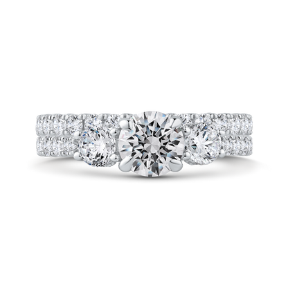 Round Diamond Three-Stone Plus Engagement Ring with Round Shank in 14K White Gold (Semi-Mount)