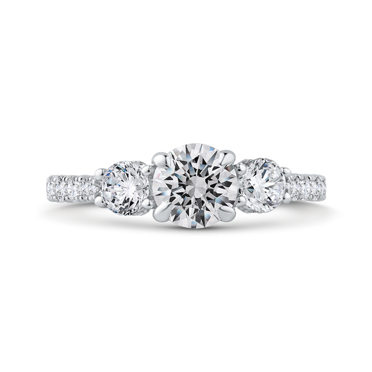 Round Diamond Three-Stone Plus Engagement Ring with Round Shank in 14K White Gold (Semi-Mount)
