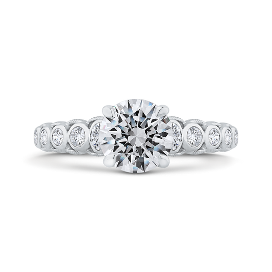 Bezel Set Round Diamond Engagement Ring with Milgrain 14K White Gold (Semi-Mount)
